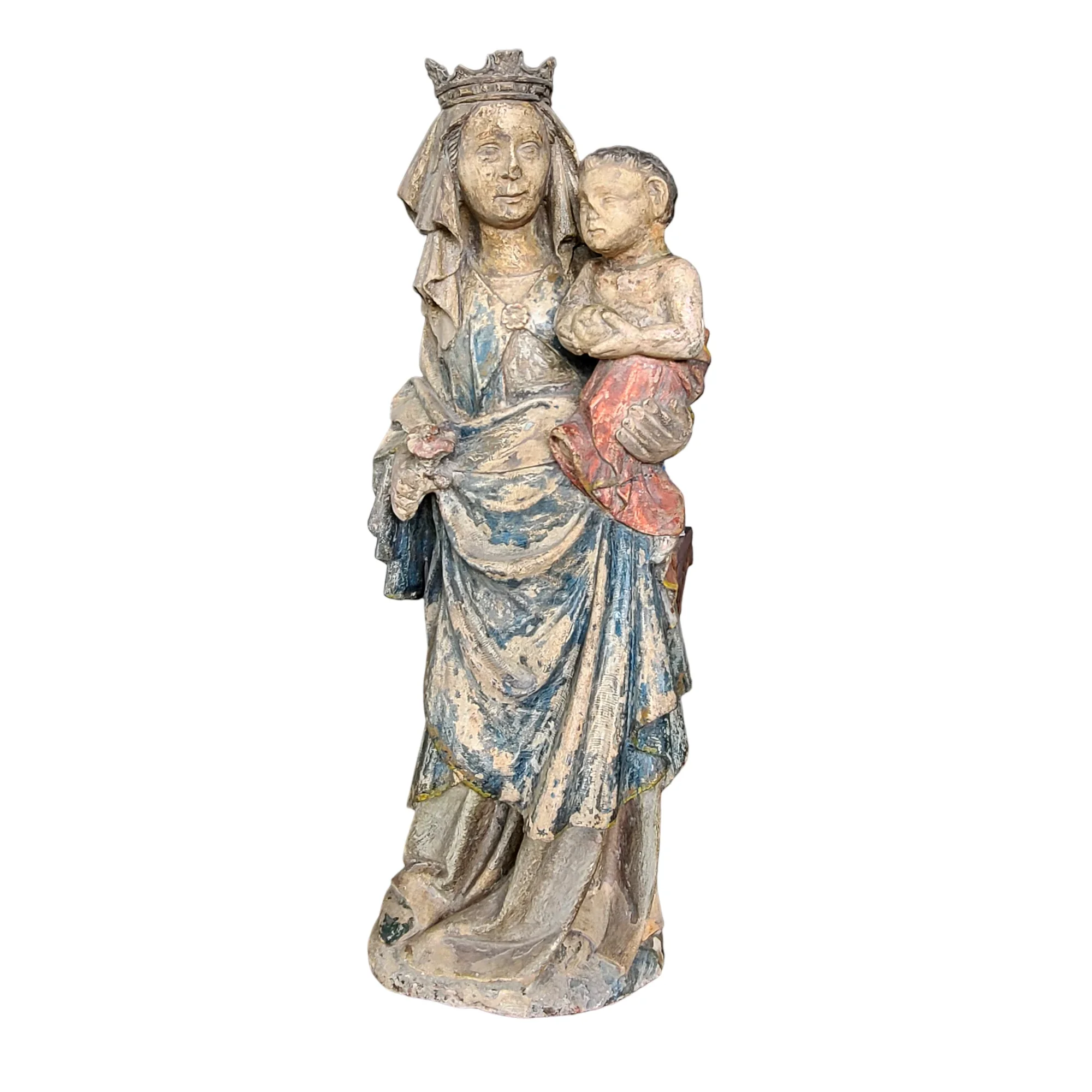 Gotische Madonna mit Kind,  Kalkstein, Frankreich