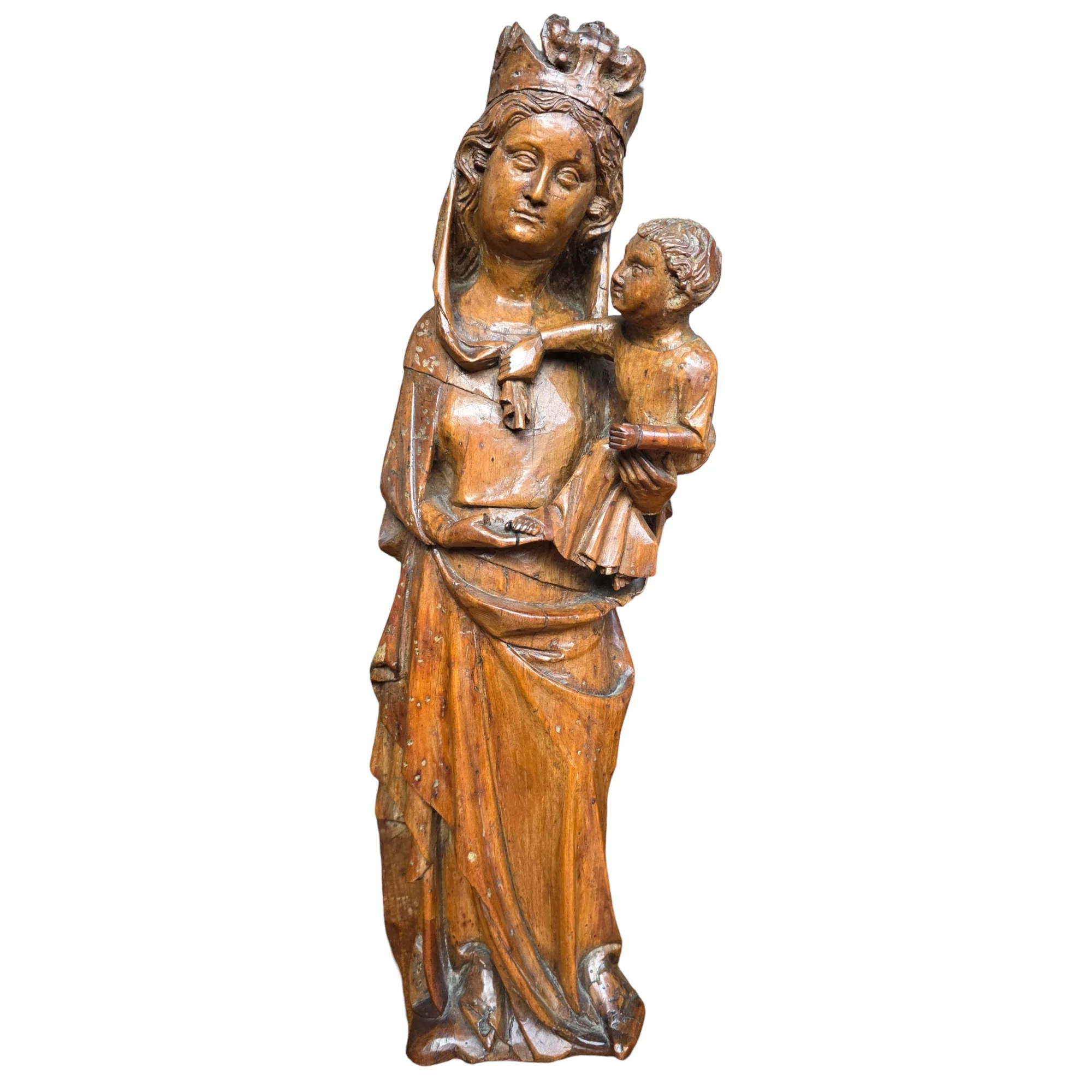 Gotische Madonna mit Kind - Ostfrankreich. Mitte des 14. Jahrhunderts.
