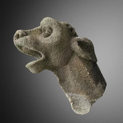 Gotischer Wasserspeier. Auvergne. Hauptansicht der Skulptur