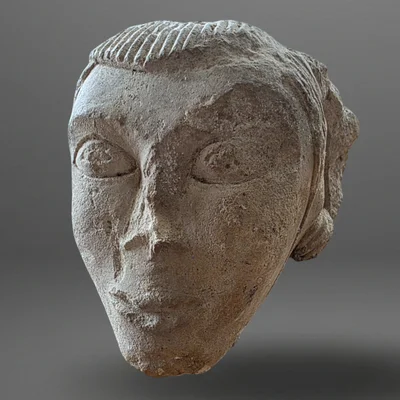 Romanische Maske - Konsolengesims-Element. Oise-Tal. Ansicht Nummer 1
