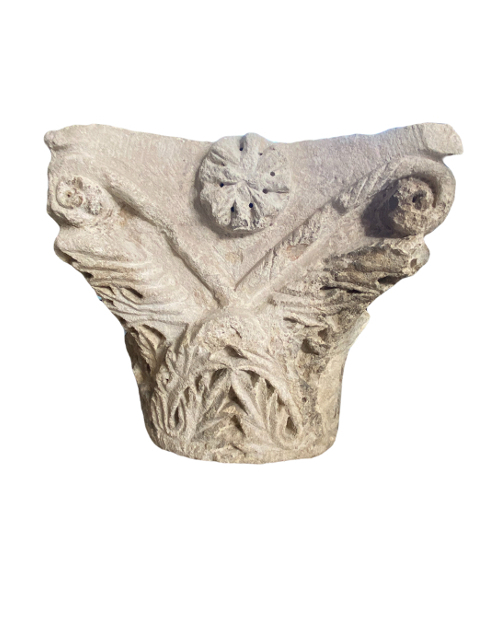 Romanesque capital sculpted on all sides.-3