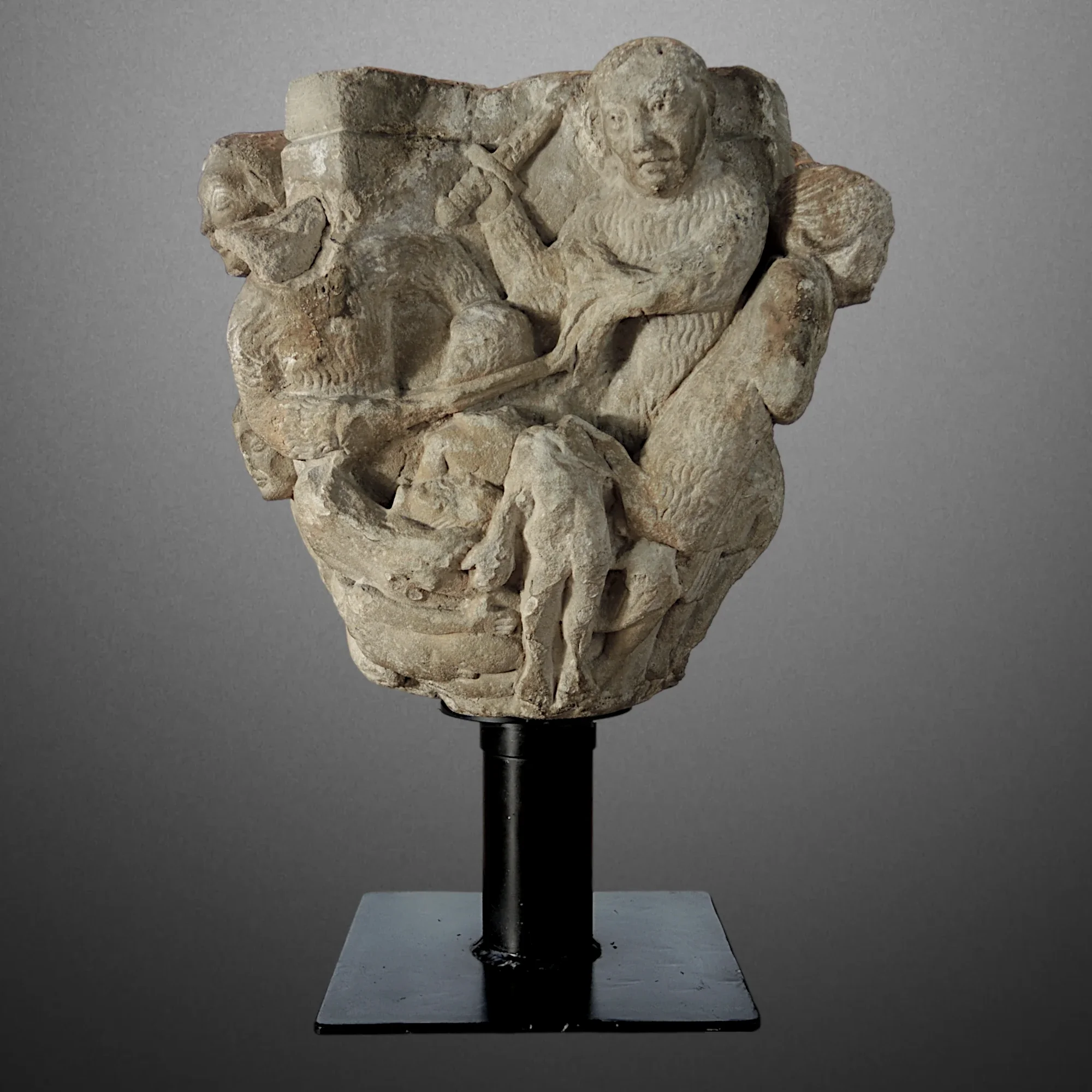 Provençal Romanesque historiated capital. Herod and the Massacre of the Innocents. View number 1