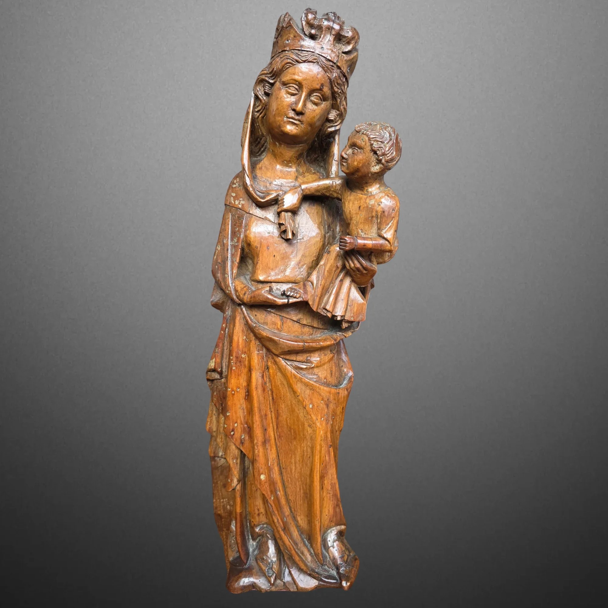 Gothic Virgin and Child - Eastern France Mid-14th century. Main view of the sculpture