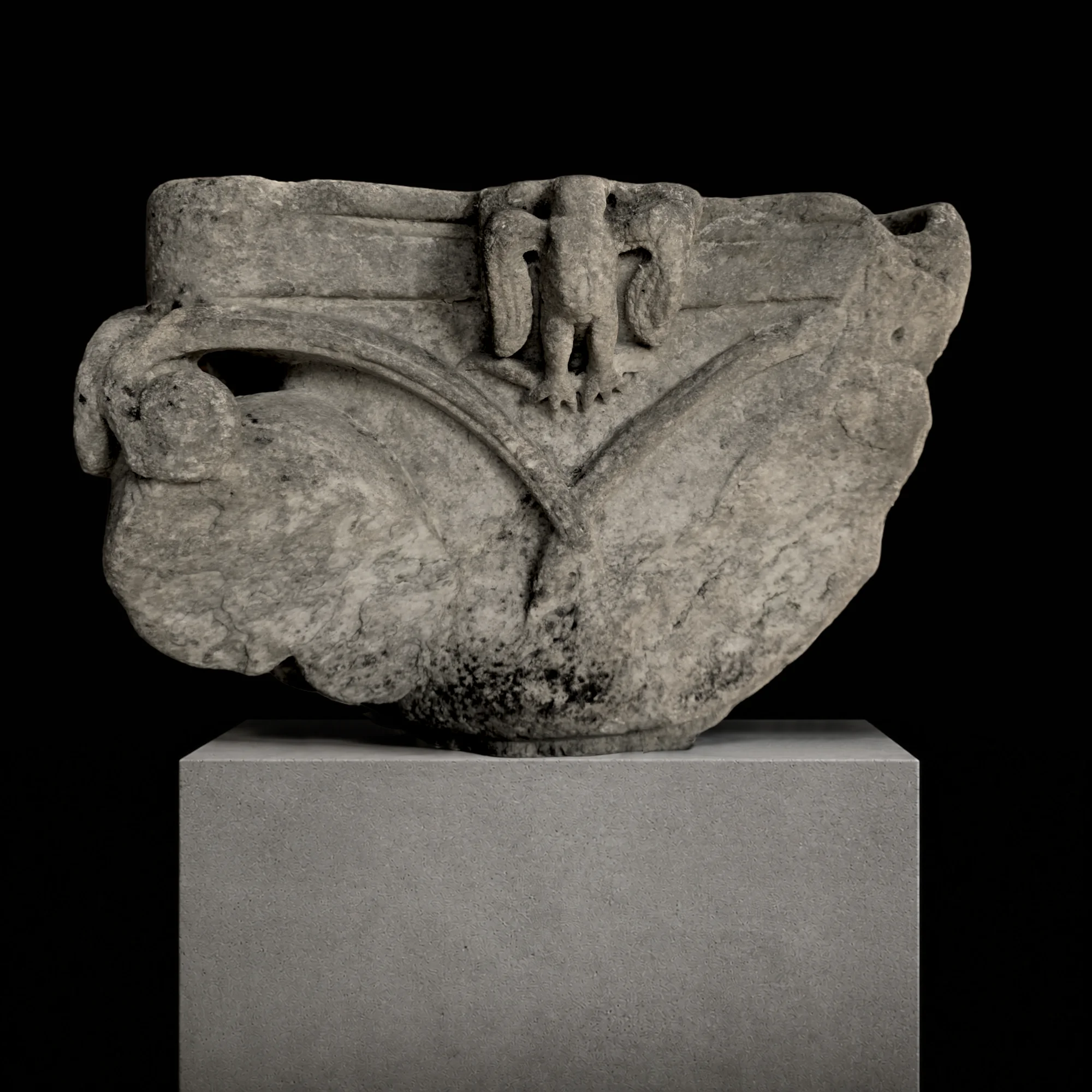 Romanesque baptismal font. Pyrenean marble, Roussillon, circa 1170. View number 3